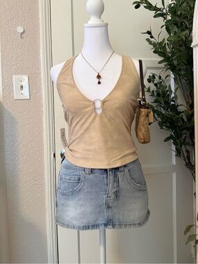 Pacsun tan suede halter top with buckle detail